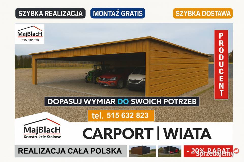 A40 15 Wiata Hala Garaż Blaszany Grafit Montaż 177zł/m2 sprzedam