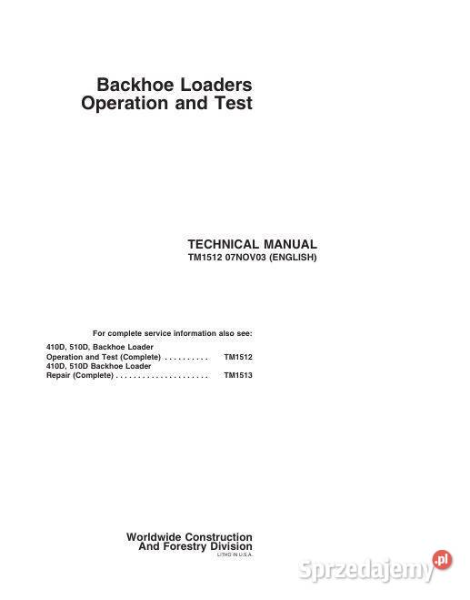 John Deere 410D 510D koparkoładowarka instrukcja Kielce