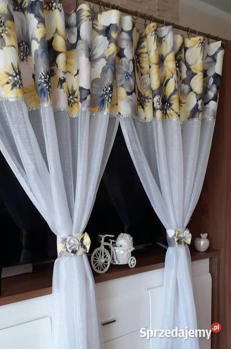 Firany żółto szary kwiat Mława