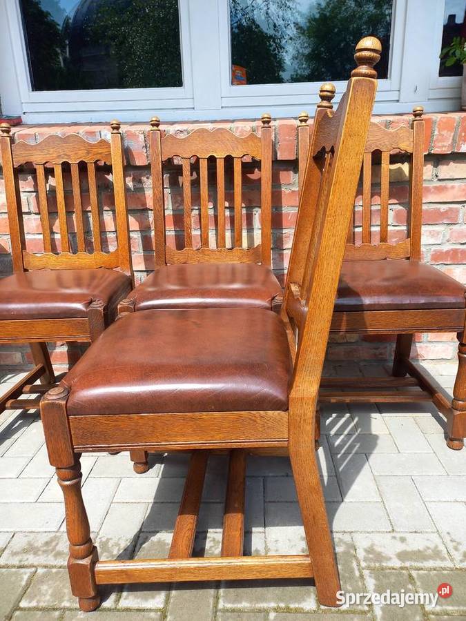 Krzesła dębowe drewniane ze skórzaną tapicerką 4 Meble zachodniopomorskie Gawroniec