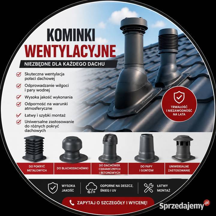 Kominki wentylacyjne Rura przyłączeniowa dachu łódzkie