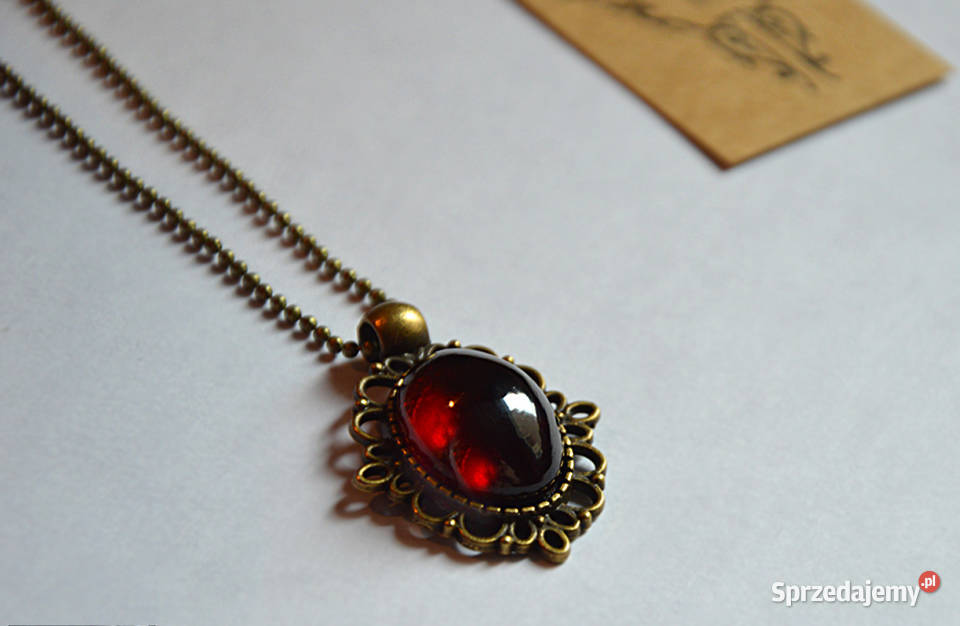 Granat Hessonit Medalion Wisior Vintage Naszyjniki Gdańsk