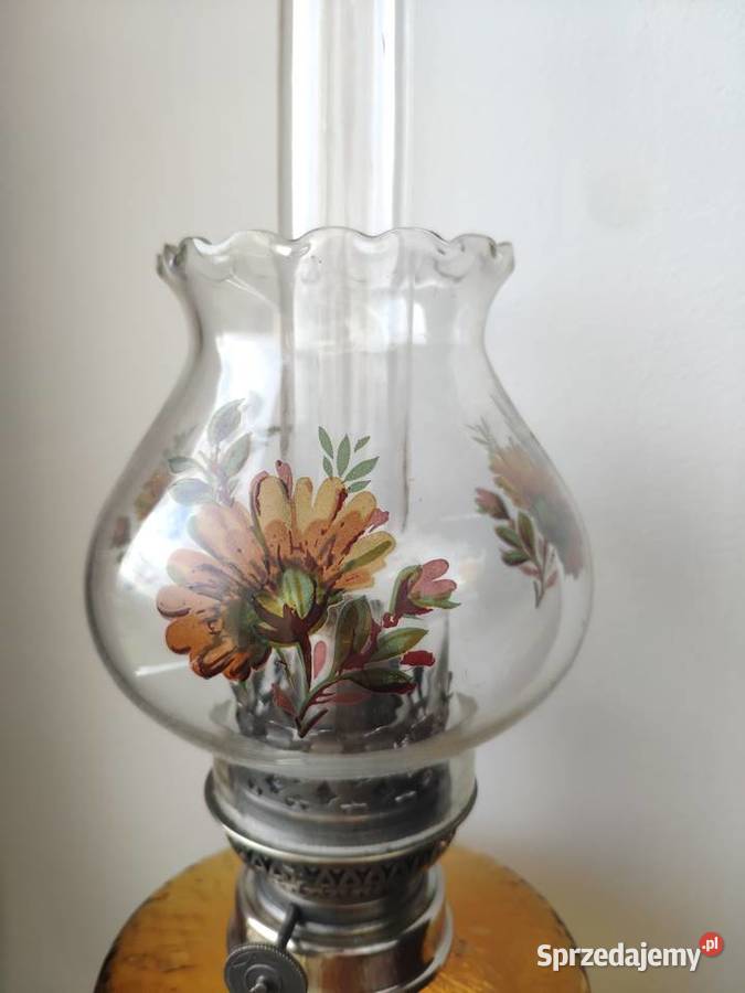 Stara francuska cynkalowa szklana lampa naftowa Kraków