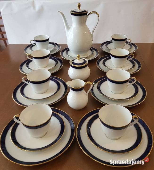 Bareuther Bawaria złotokobaltowy serwis 8 osób Porcelana i szkło