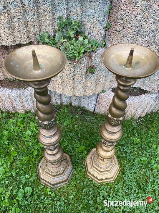 Stare mosiężne świeczniki świecznik kandelabr Bystrzyca Kłodzka