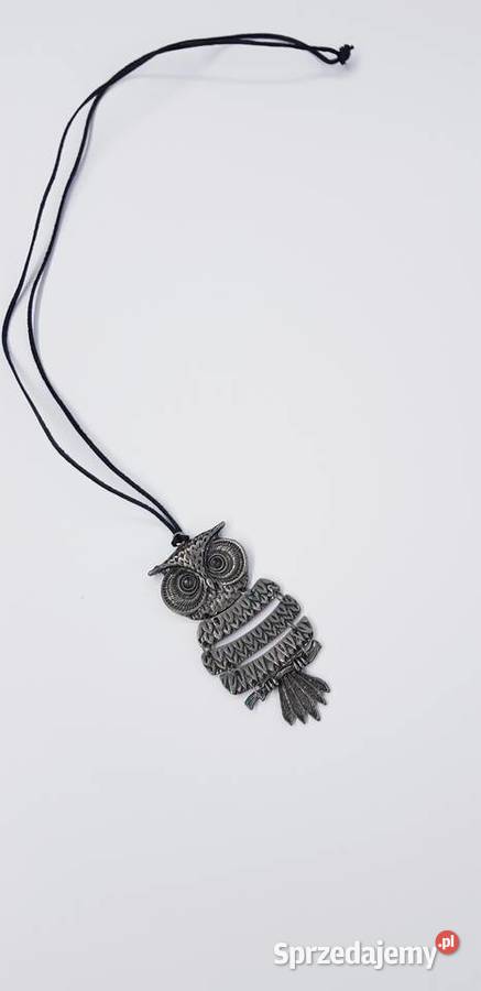Stary duży wisiorskładana sowa na rzemyku śląskie