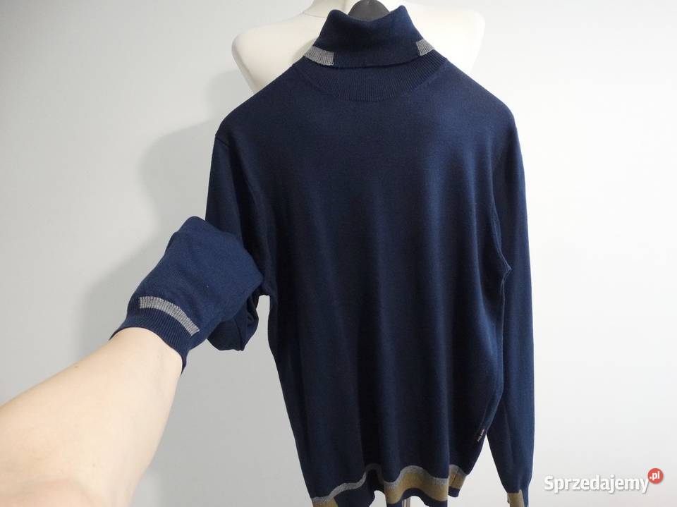 Sweter Męski Golf Wełniany Wełna Merino Łomża