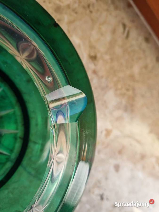 Duża popielnica zielone szkło PRL Lublin