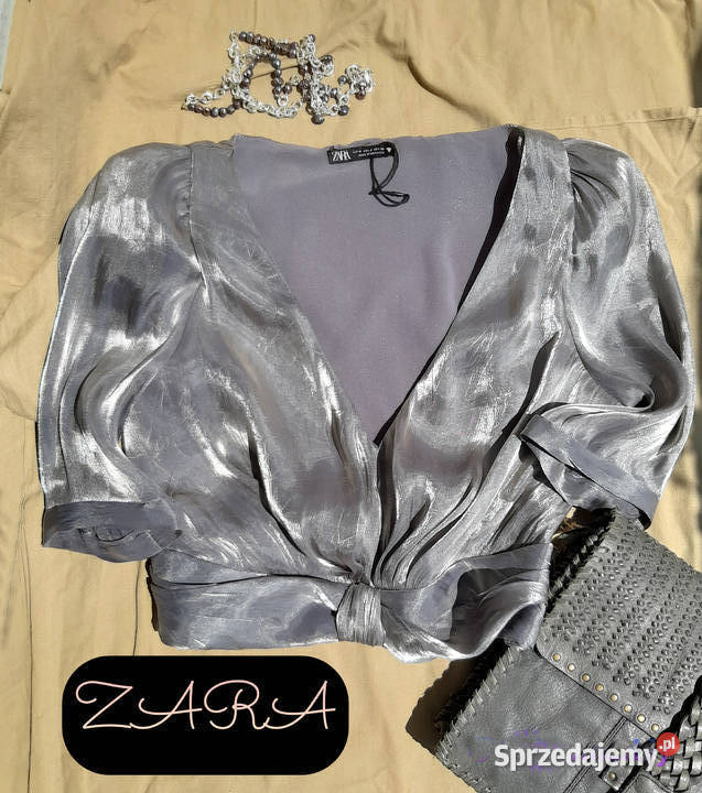 ZARA elegancka nowa krótka bluzka z połyskiem Bez wzoru Warszawa