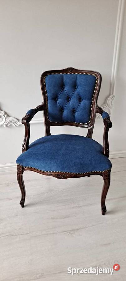 Stylowy pikowany granatowy fotel Ludwik Szczecin sprzedam
