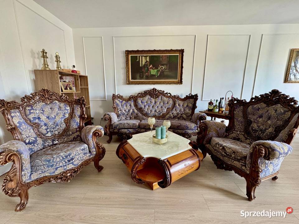 Luksusowy komplet mebli Ludwik rokoko sofa 2 Meble Świdnica