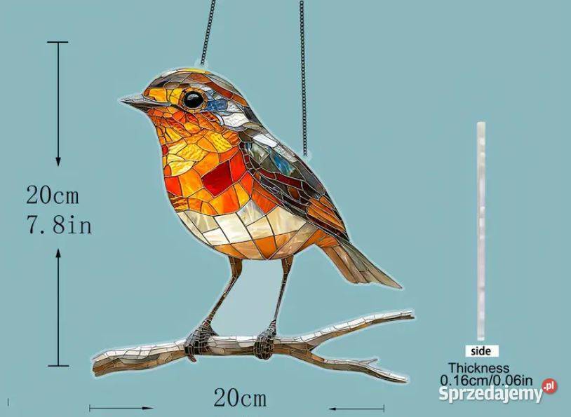 Witraż łapacz słońca ptak na gałęzi NOWY Płock