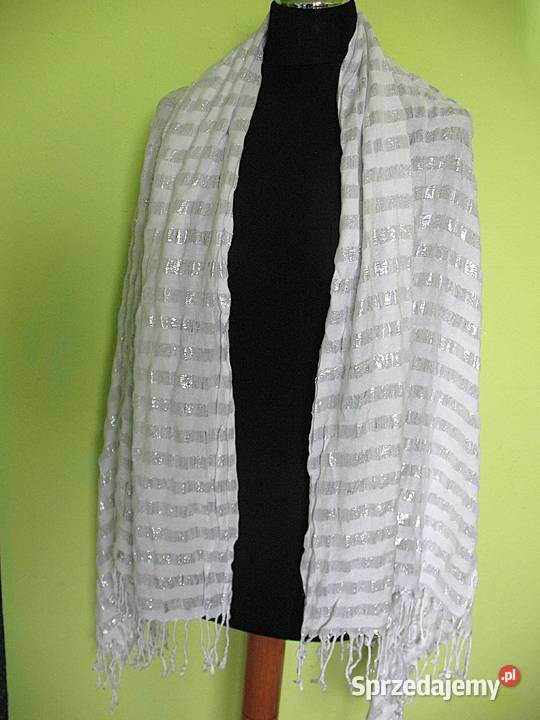 Szal srebrno biały Duży Gofra 96 x 150 Siedlce
