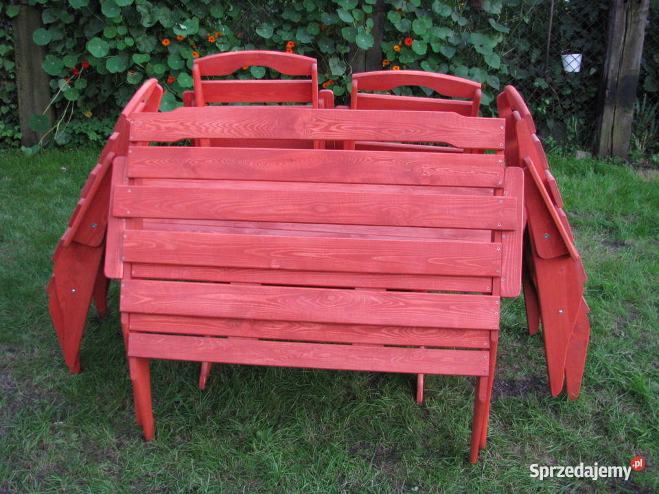 Meble ogrodowe drewniane z ławką składane typ S Komplety mebli Kalety