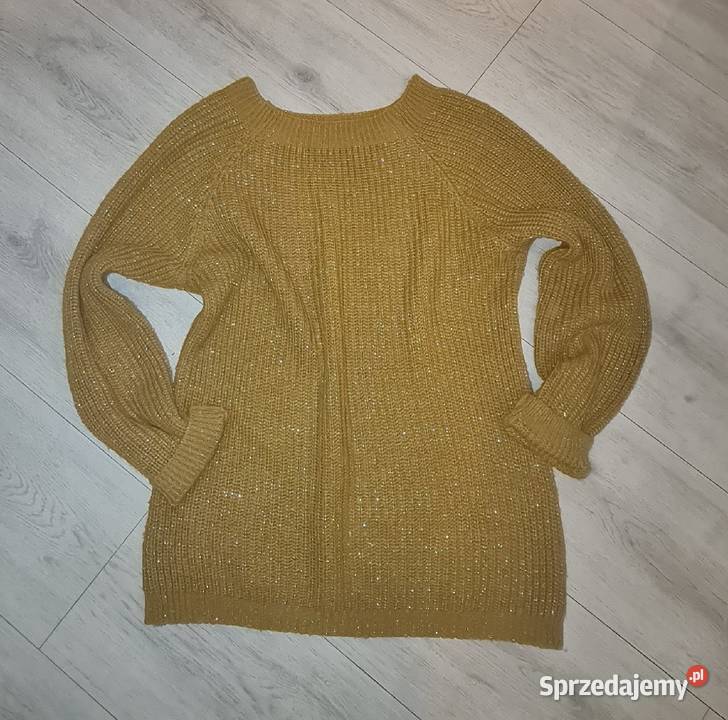Sweter damski musztardowy srebrna nitka 38M Swetry i golfy Łódź