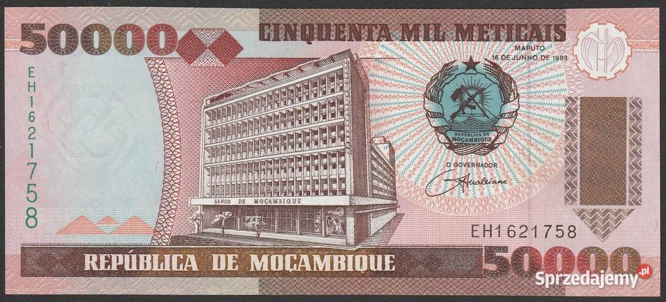 MOZAMBIK 50 000 METICAIS 1993 STAN BANKOWY UNC
