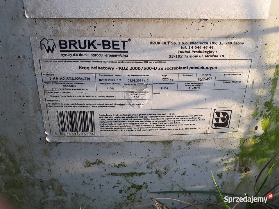Kręgi do studni betonowe fi 2000mm Młodasko