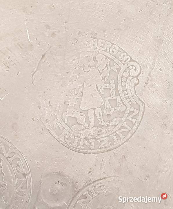 Patera talerz Krolewiec cyna XIX wiek Orneta