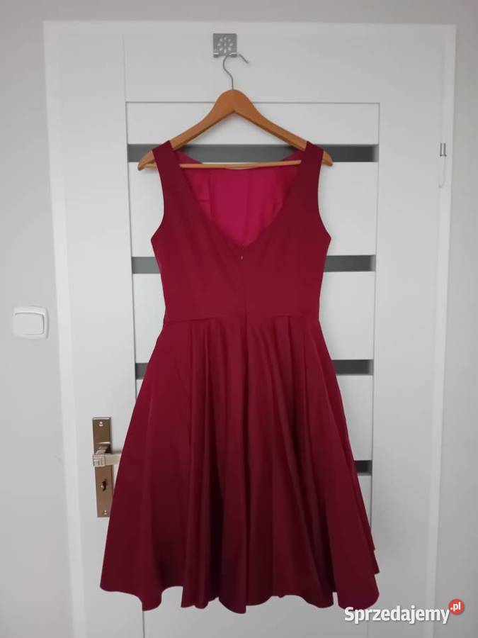 Bordowa Elegancka sukienka wizytowa Na różne Warszawa sprzedam