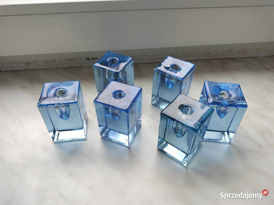 Niebieskie szklane świeczniki zestaw Choszczno