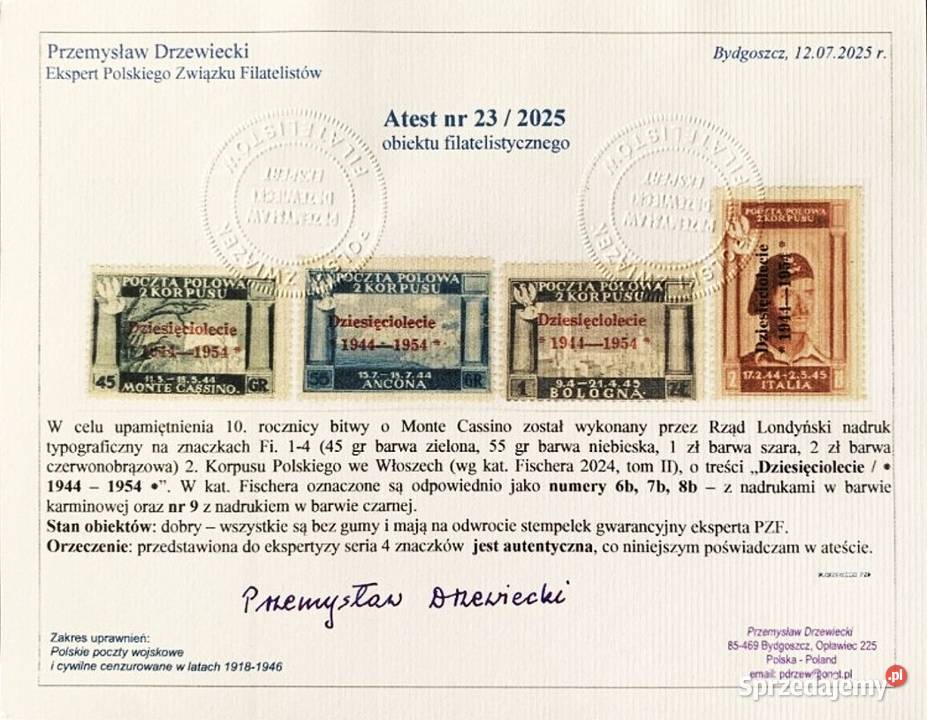 POLSKA II KORPUS 1954kompletna seria ATEST Człuchów