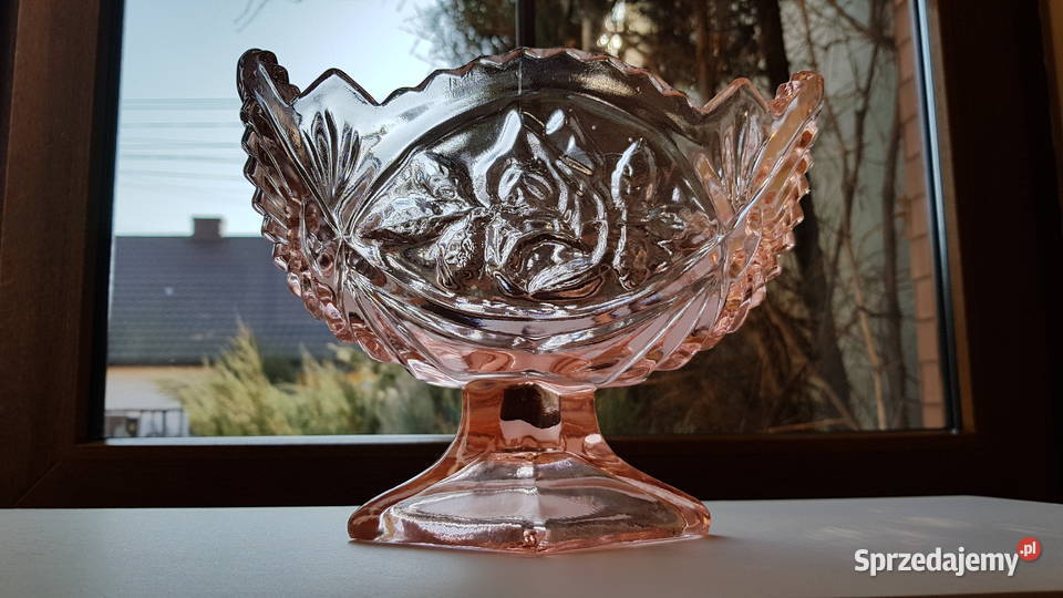 Żardiniera z różą 2 Ząbkowice kolorowe szkło PRL