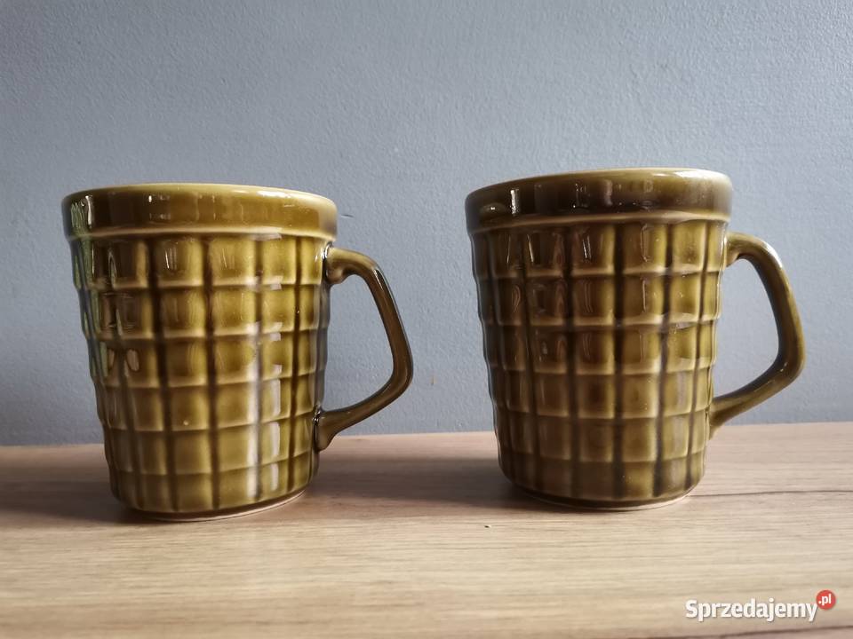 Stare nieużywane 2 kubki Irena Kratka zielony Porcelana i szkło Siemianowice Śląskie sprzedam