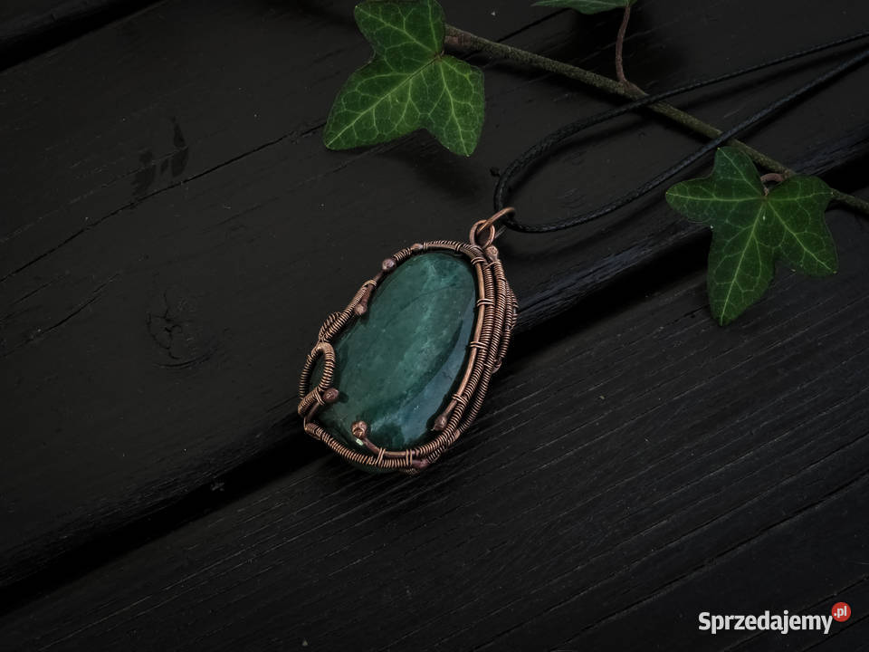 Unikatowy wisior zielony chalcedon rękodzieło Kraków sprzedam