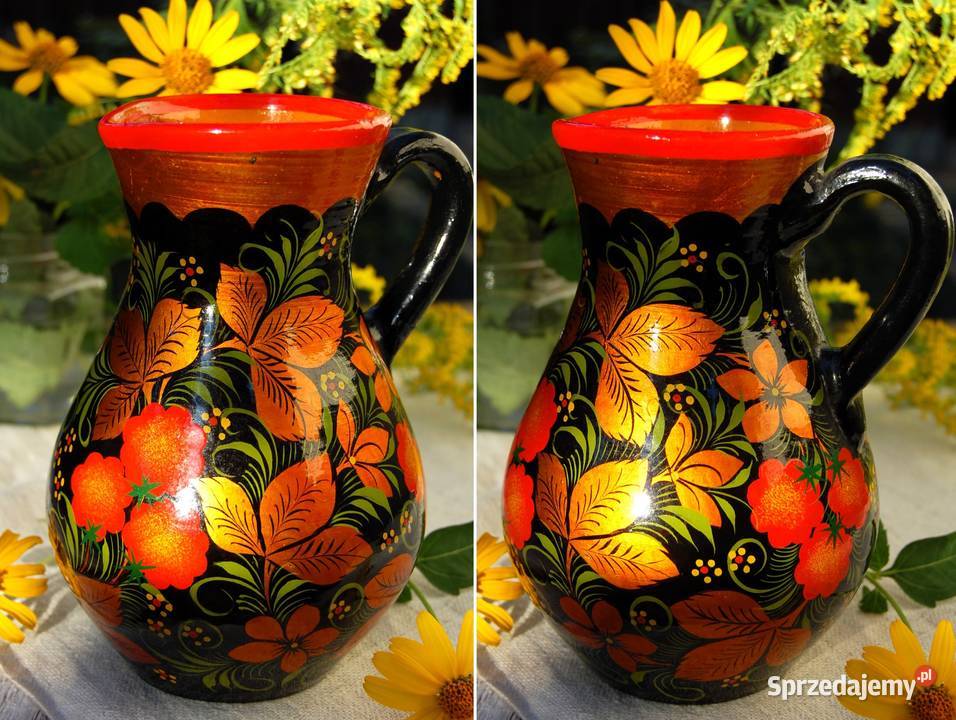 Chochłoma ręcznie malowany rosyjski dzbanek Dekoracje i ozdoby Lublin