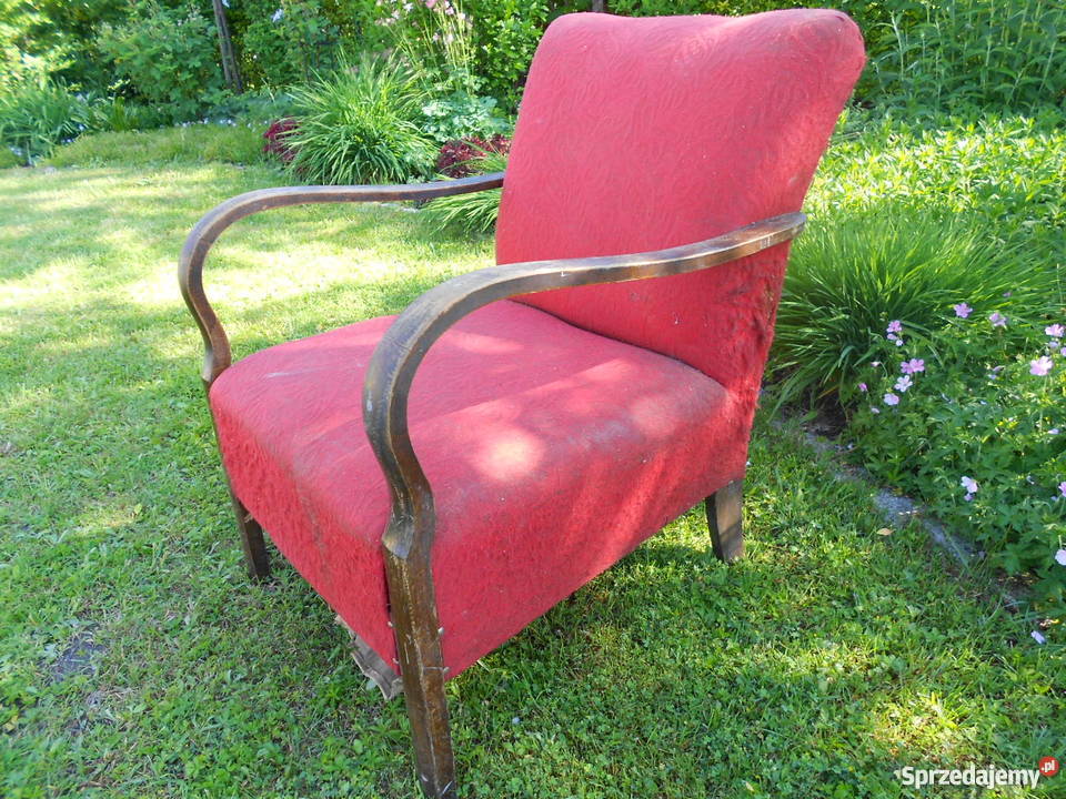 Stary Fotel Drewniany Zabytek na Sprężynach Wrocław