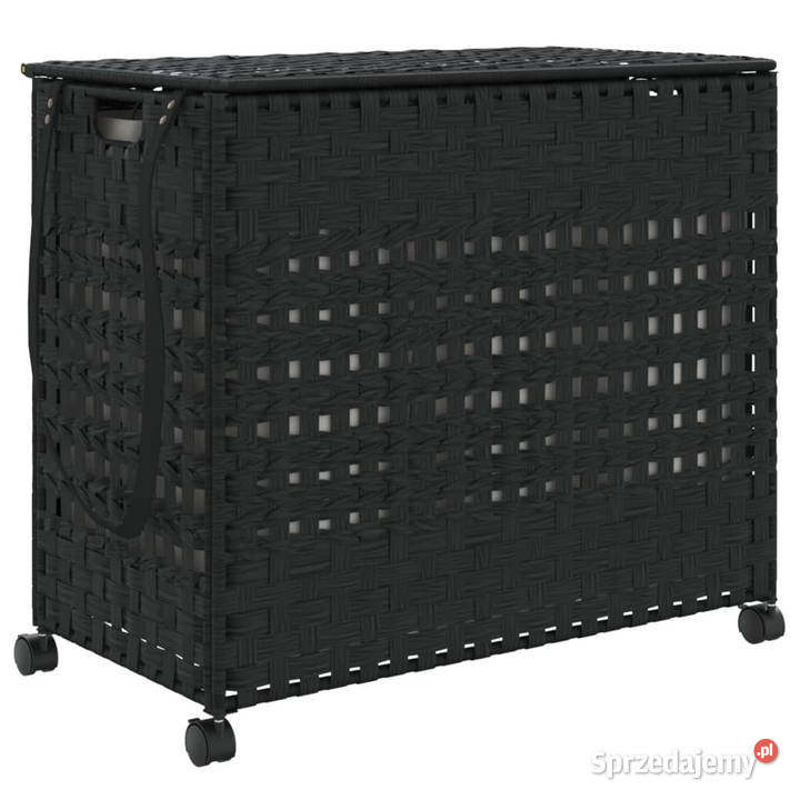 Kosz na pranie z kółkami czarny 66x35x60 rattan Pozostałe Warszawa