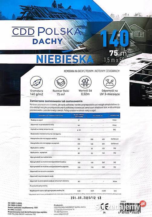 Membrana dachowa CDD POLSKA 140gm2 Akcesoria dachowe podlaskie Augustów