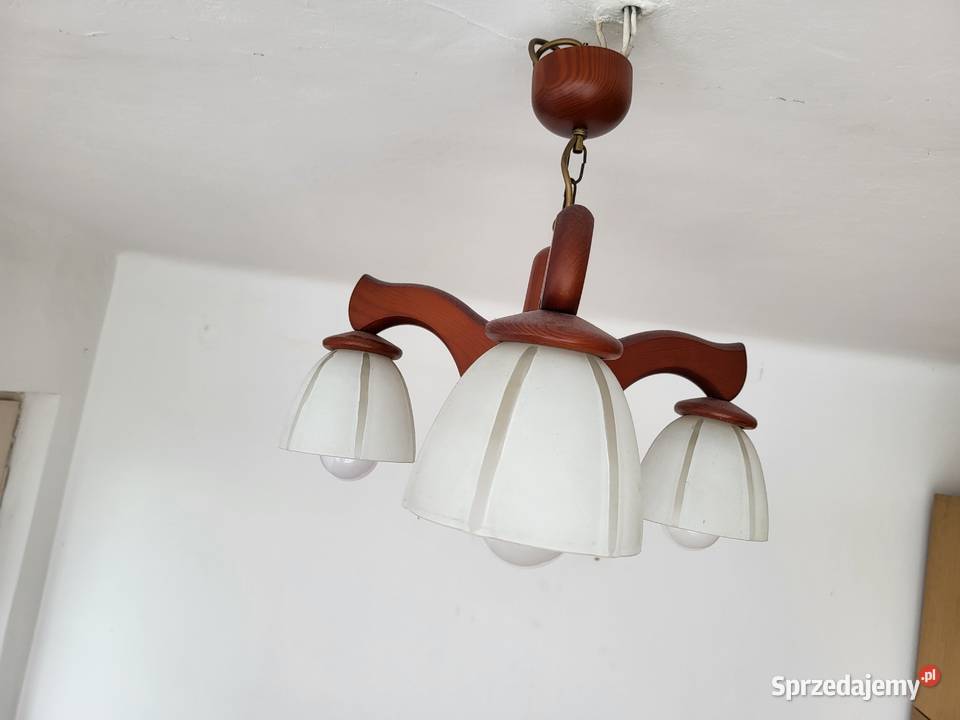 Żyrandol drewniany 3 klosze sprzedam