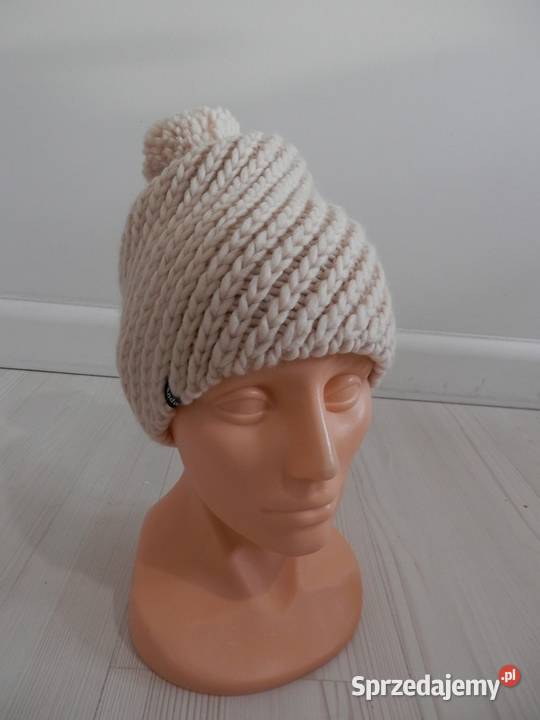 Czapka Zimowa Wełniana Slouchy z Pomponem Gruby Łomża