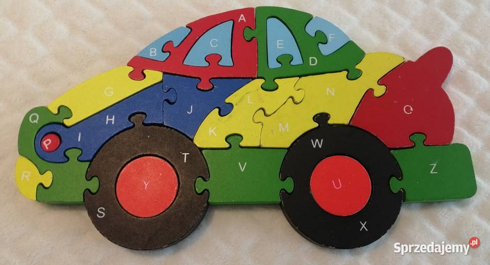 Klocki puzzle drewniane autko cyferki wyścigówka Czeladź