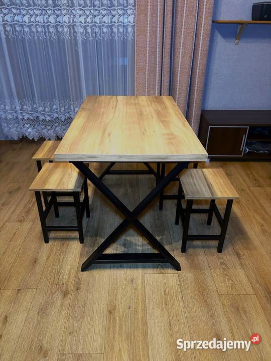Stół Kuchenny 4 Taborety Ręcznie wykonany zestaw 120cm śląskie Tychy