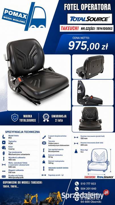 Fotel operatora TAKEUCHI 1914100063 TotalSource Pozostałe wielkopolskie Oborniki