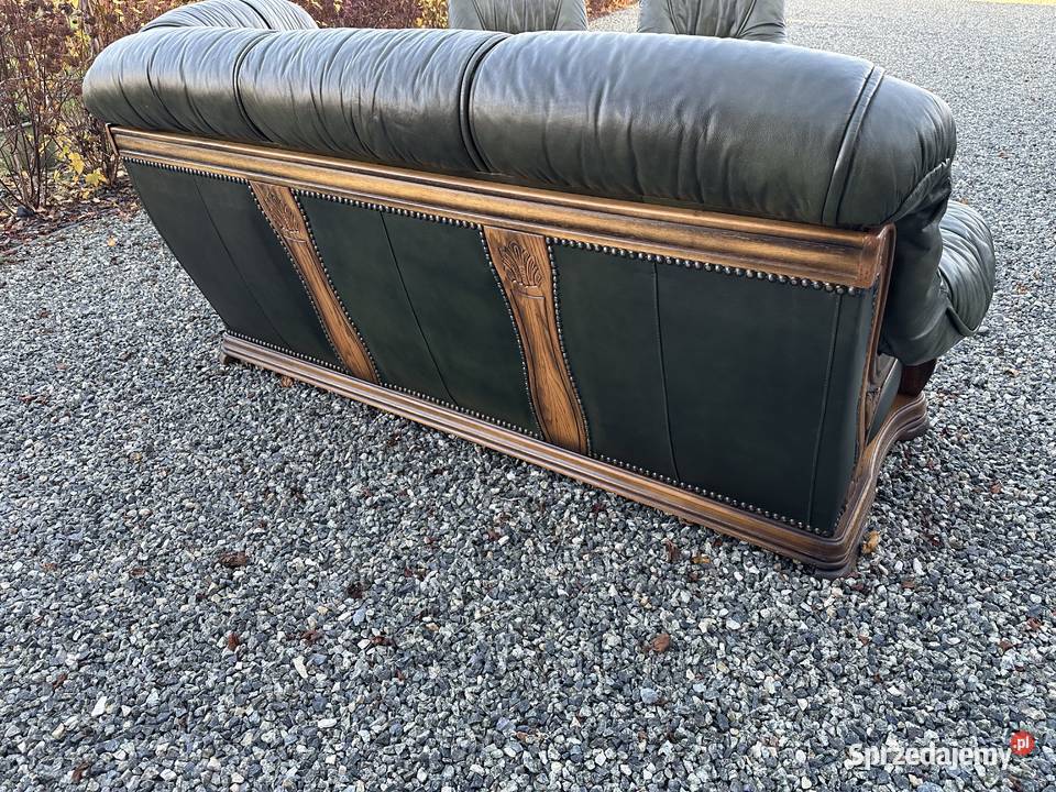 Masywny wypoczynek ze skóry na dębowym stelażu Komplety wypoczynkowe Dom i Ogród