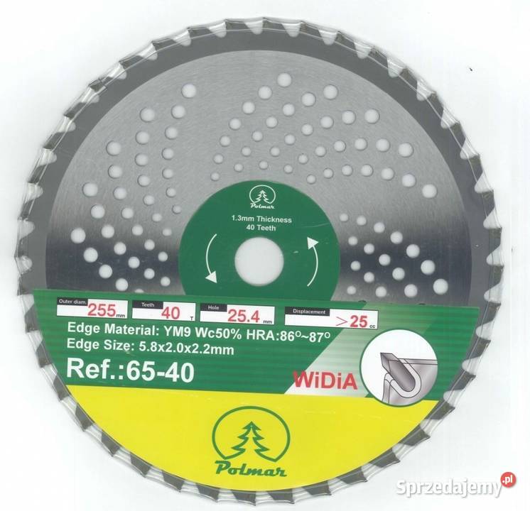 Tarcza Tnąca WiDiA do Kosy Polmar 255mm 40 Zębów Ostrołęka