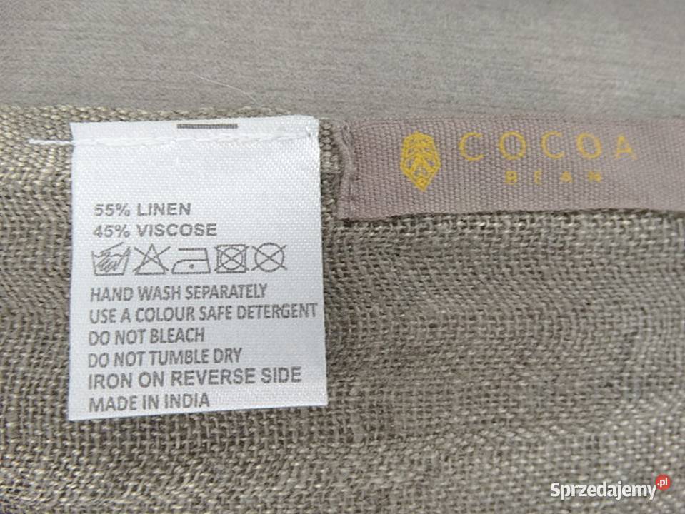 Szal Lniany Len Wiskoza Duży Miękki Beżowy