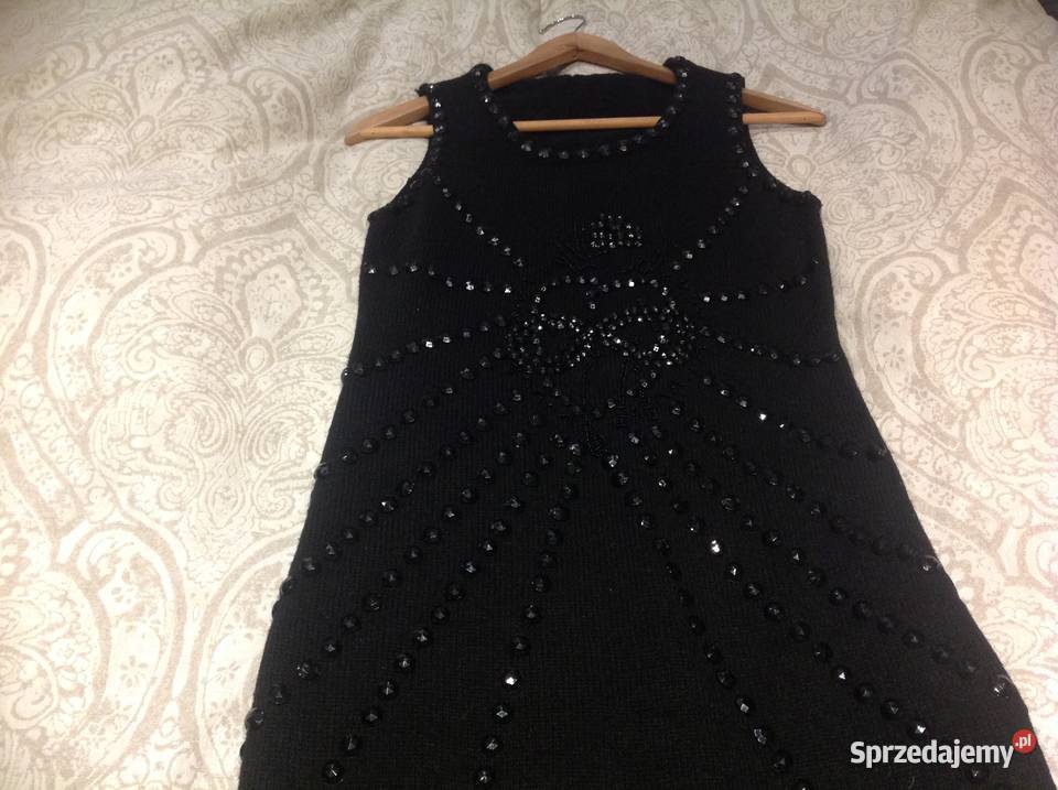 Efektowana Czarna Mini Sukienka Sweterkowa Nowa Sól