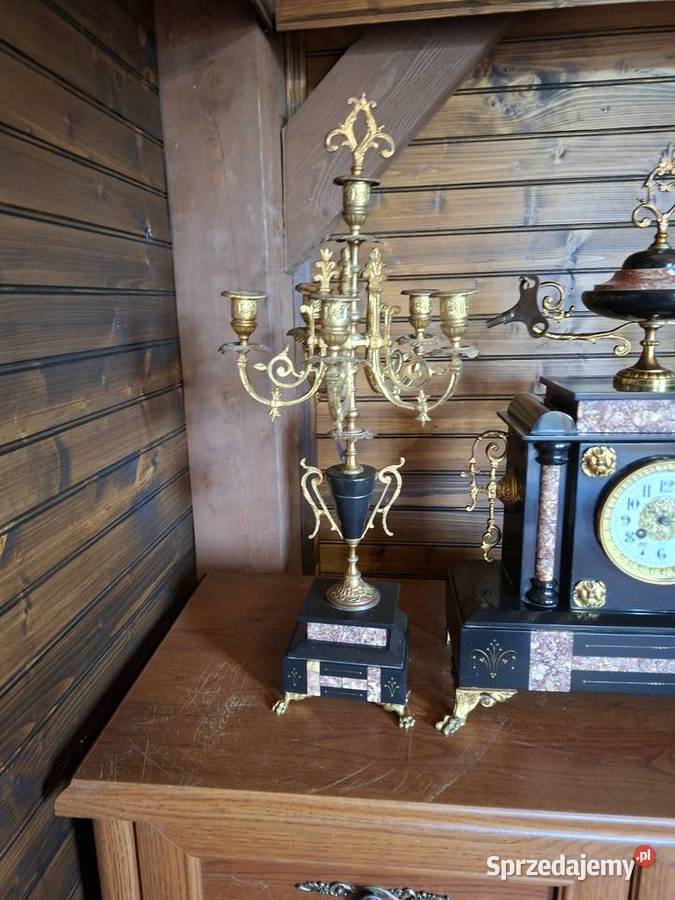 Marmurowy zegar kominkowy plus dwa kandelabry Rzeszów