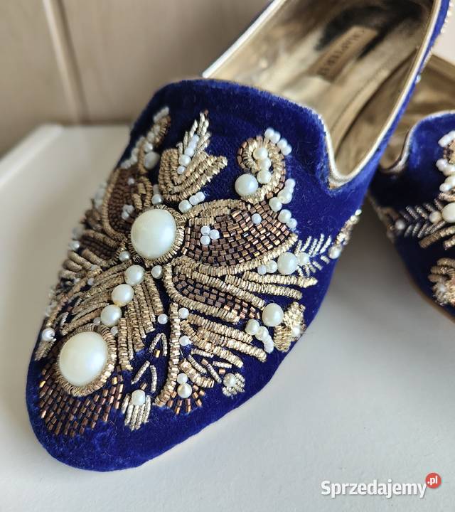 Płaskie buty loafers 38 retro vintage welur Szczecin