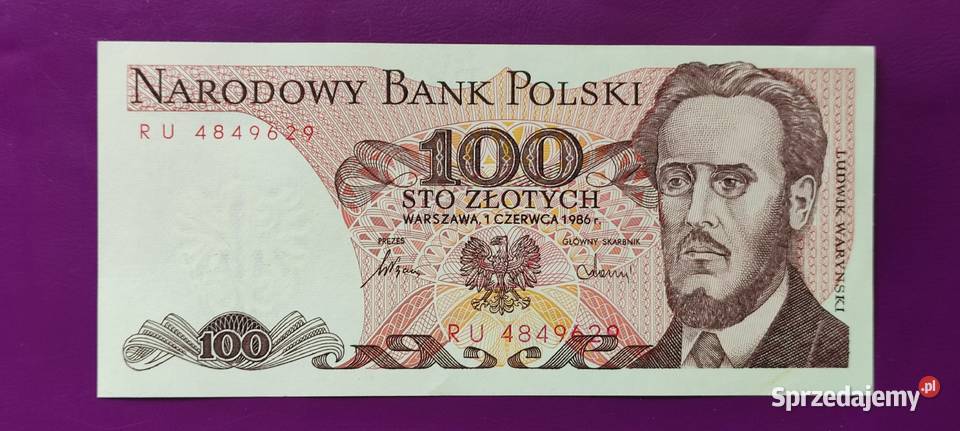 Banknot z PRLu 100 1986 stan UNC 3 Pruszków sprzedam