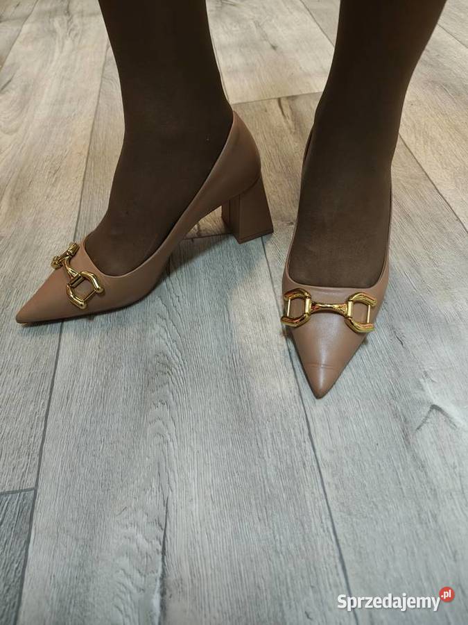 38 ZARA Brązowe zdobione czółenka wieczorowe 24.5cm
