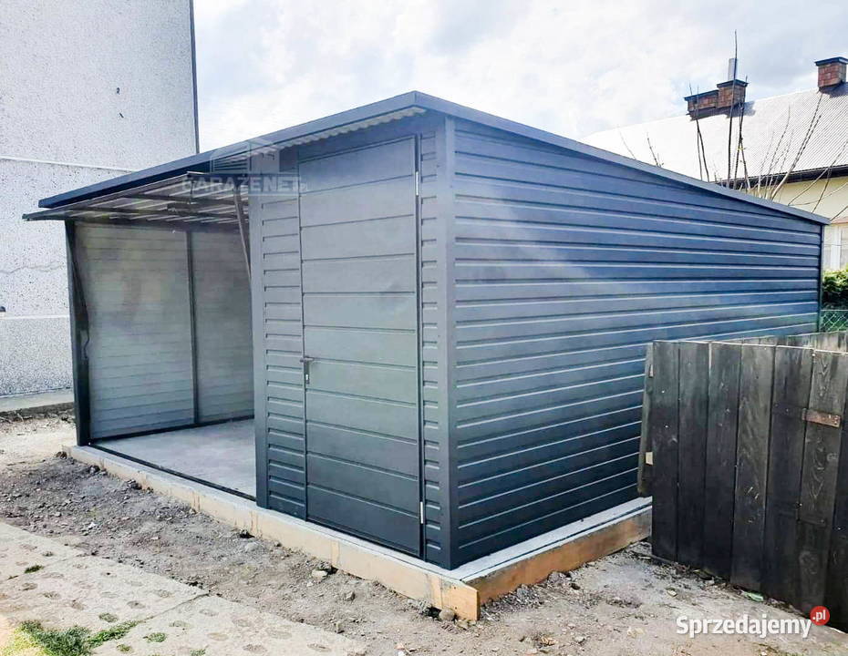 GARAŻ BLASZANY 45M X 6M SPAD TYŁ BRAMA ANTRACYT