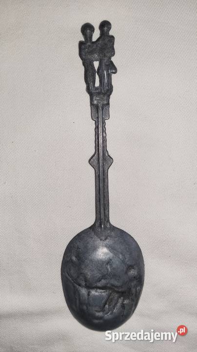 Kolekcjonerska łyżka dekoracyjna z cyny stara Warszawa
