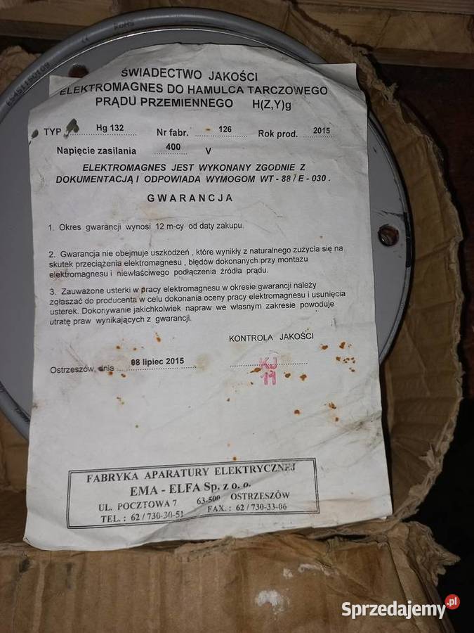 Elekromagnes do hamulcowa tarczowego Części i akcesoria