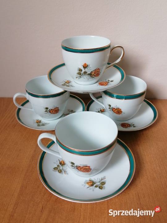 Cztery duety zielono brązowe różyczki Wawel PRL Wałbrzych