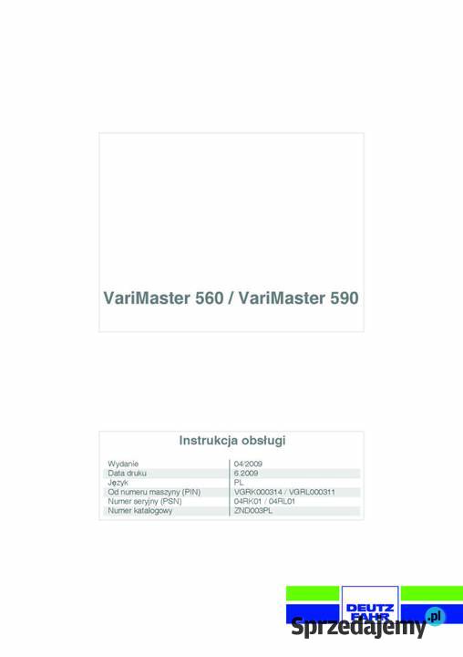 Instrukcja obsługi Deutz Fahr varimaster 560 590 Książki i Podręczniki Szamotuły